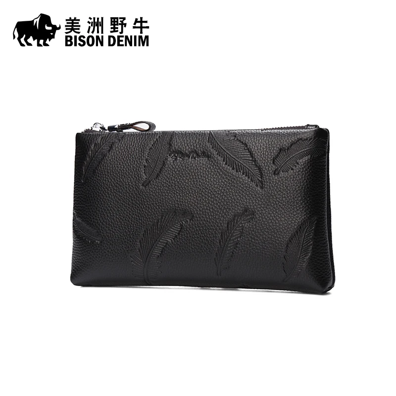 

BISON DENIM Brand Men Leather Genuine Clutch Bag Business Casual Large Capacity Handbags Cowhide Wallet Men's Bag Free Shipping
