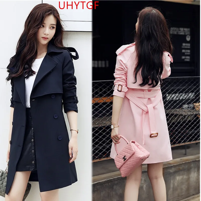 

Women's windbreakers coat 2018 New Spring autumn clothing Korean Plus size Long sleeve slim Womens trench coats Pink Elegant Top