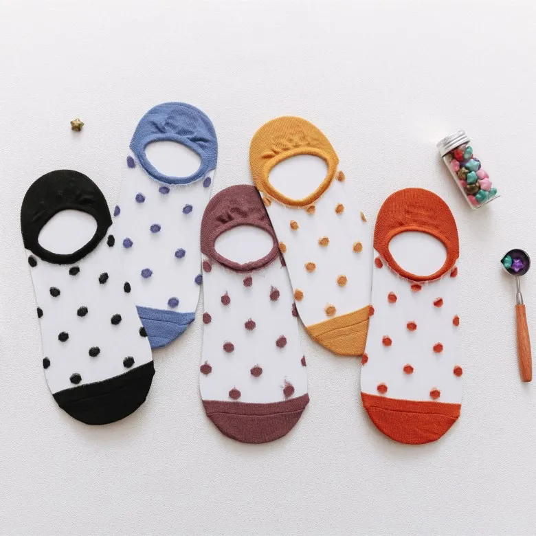 

Summer Dot Transparent Boat Socks Cool Ultra-thin Breathable Invisible Soft Socks Women Japanese Cheap Cute All Cotton Socks
