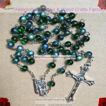 

Free shipping beautiful 6mm AB coated bead rosary, Green rosary necklac,religious rosario, glass rosary