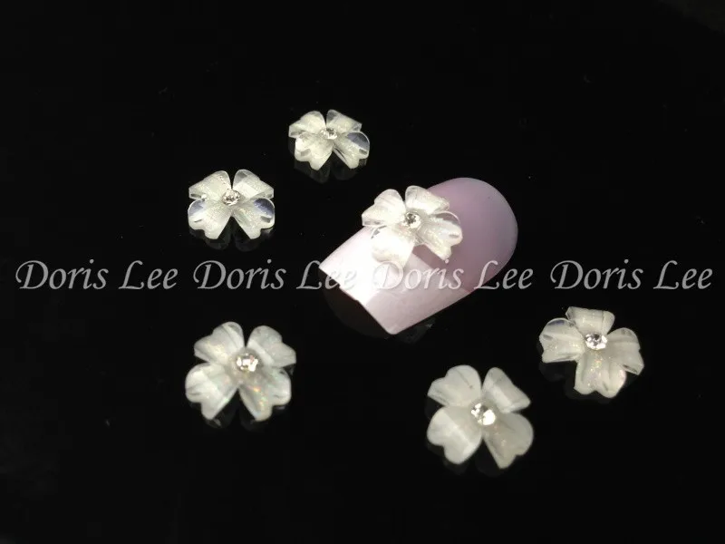 20 шт 3D белый цветок маникюрные наклейки с блестками бусины для ногтей Советы DIY украшения+(NR-WS62