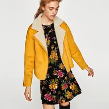 Женские модные зимние Базовые Куртки из искусственной замши, короткая куртка с воротником из овечьей шерсти, теплые плотные пальто, тонкая верхняя одежда на молнии с карманами