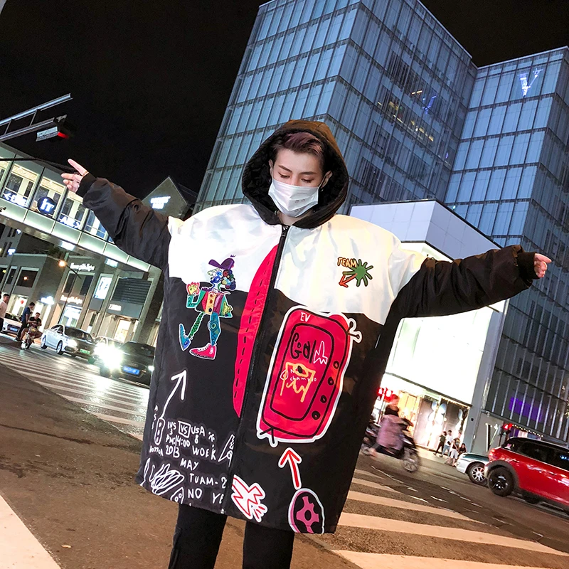 Зимние куртки с рисунком граффити хлопок Chaquetas Hombre парки мужская верхняя одежда мужские хлопковые куртки и пальто