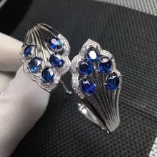 Натуральный голубой сапфир драгоценный камень браслеты браслет из натурального драгоценного камня 925 стерлингового серебра для женщин Элегантный Лист обнимает вечерние изысканные юверирные украшения