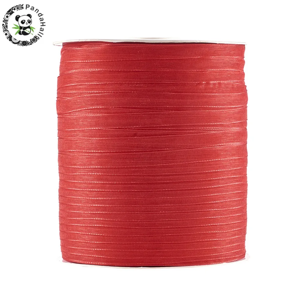 Pandahall Polyester Cords Organza Ribbon Rope Red, 1/4"6mm Diameter