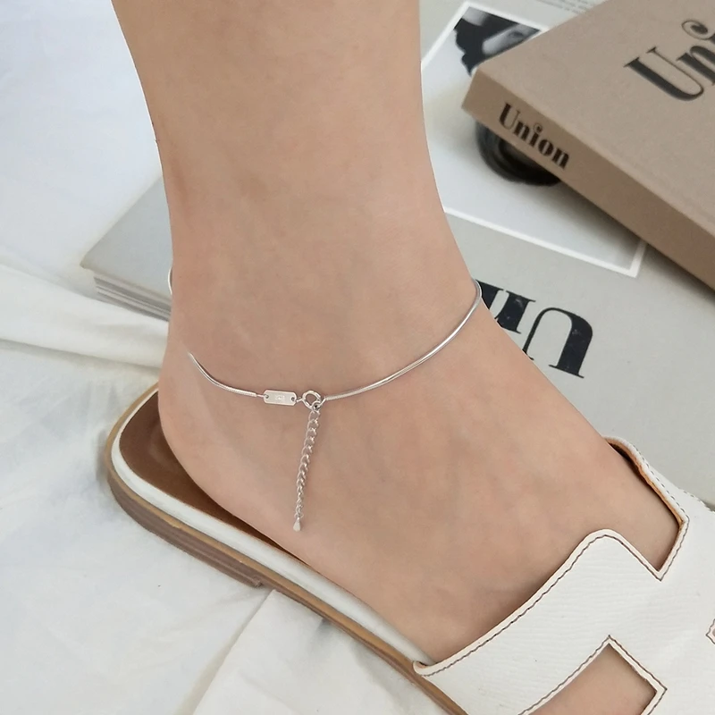 

925 sterling silver women chain anklets silver thick snake bone chain anklets for women anklets foot jewelry 2018 charms gift
