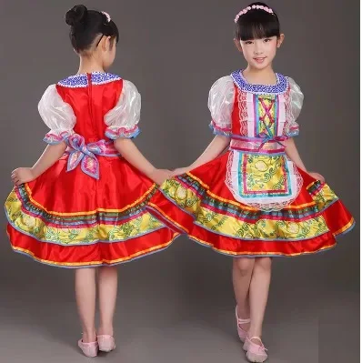 Красный традиционный русский Национальный костюм для маленьких девочек, костюмы для выступлений, фестиваля, сцены, танцев, платья для детей - Цвет: Красный