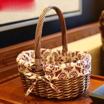 

Wicker fruit egg basket retro and woven basket spring tour picking basket