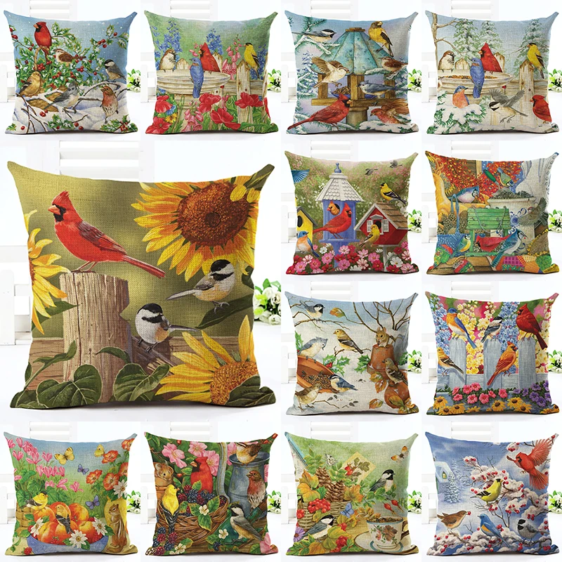 

Hot Selling High Quality Home Decor Cushion Cover Decorative Colorful Bird Printed Throw Pillowcase Cojines