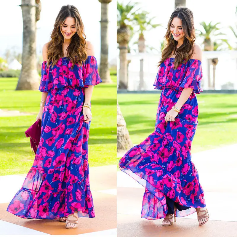 2018 وصول مثير المرأة الصيف بوهو طويل الملونة زهرة نمط ماكسي حزب شاطئ الشيفون اللباس فستان الشمس 2018 وصول مثير المرأة الصيف بوهو طويل الملونة زهرة نمط ماكسي حزب شاطئ الشيفون اللباس فستان الشمس