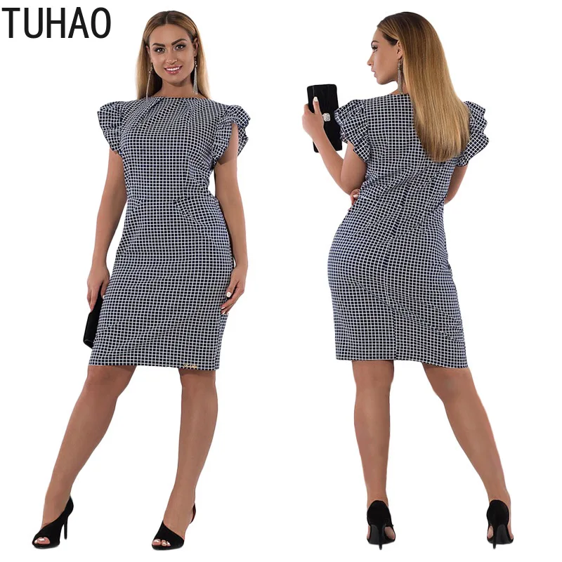 Модные клетчатые платья размера плюс 6XL 5XL 4XL 2019 летнее платье-карандаш больших