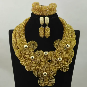 

Luxury Champagne Crystal Flower Statement Necklace Set African Beads Jewelry Set Dubai Wedding Costume Women Jewelry Set HX882