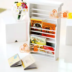 Мини-кукольный домик Миниатюрный белый мини-книги и журнальный стеллаж подвижных мебельных деталей