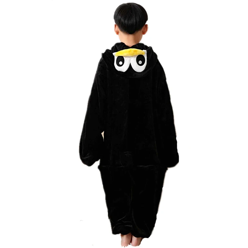 Lovable Black Penguin Kigurumi Children Onesies Cartoon Flannel Pajamas Baby One piece Sleepwear Cosplay For Halloween Jumpsuit (3)