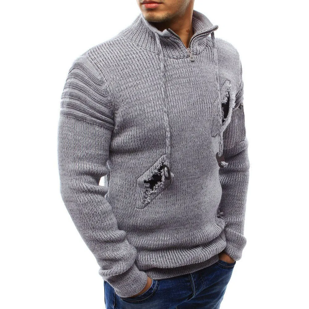 Мужская с длинным рукавом зима сплайсинга случайный эластичный Топ блузка вязаный свитер