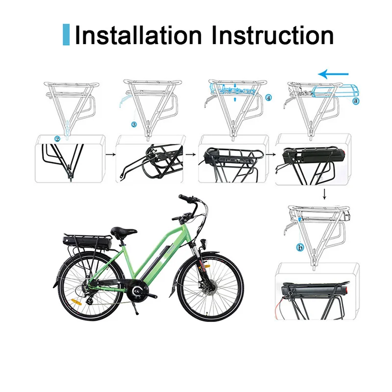 Perfect JS Rear Rack 48V10AH 12AH 16AH 17.5AH E-Bike Battery Samsung Cell 250W 350W 500W EBike Li-ion Battery Double Layer Luggage Rack 5