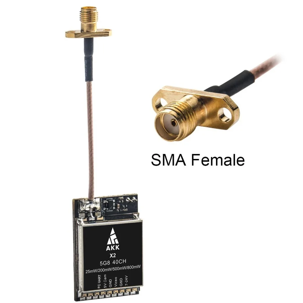 

AKK X2P 5.8Ghz 40CH 0.01mW/25mW/200mW/500mW/800mW Switchable FPV transmitter with Pigtail Compatible support Betaflight OSD FC