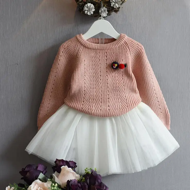 2017 Autumn Baby Girl Clothing Sets Long Sleeve pullover sweaters dress Casual 2PCS Girls Suits for