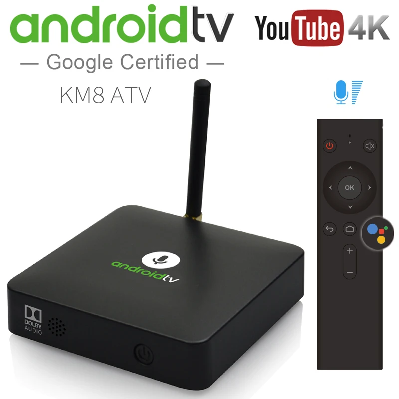 ТВ Приставка Smart TV Mecool KM8 ATV с голосовым управлением Android 4K HDR Amlogic S905X 2 + 16 ГБ Bluetooth Wi