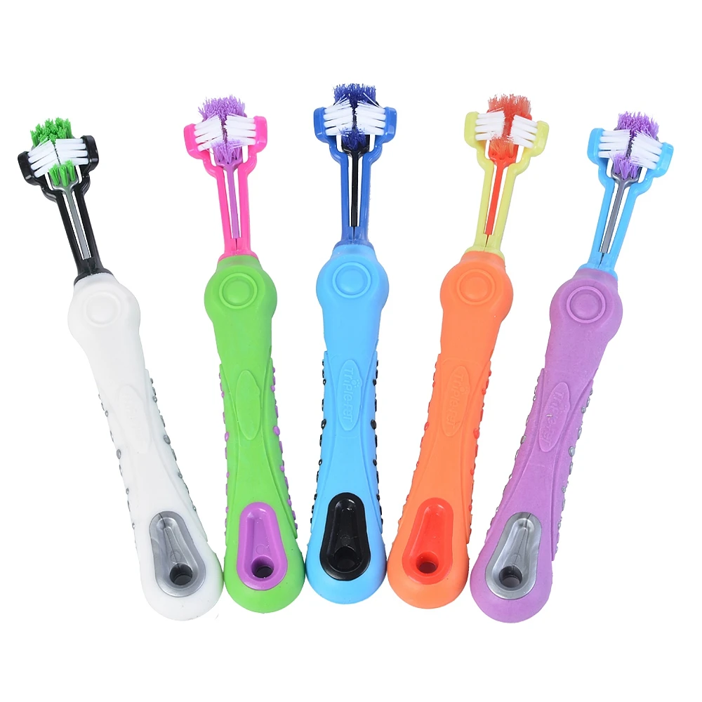Hoomall Dog font b Pets b font Toothbrush Teeth Cleaning Three Head Dogs Toothbrush Non slip