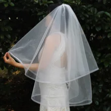 Short 2 Layers Wedding Veil with Horsehair Edge 2T Elegant New White Ivory Bridal Veil with Comb Wedding Accessories