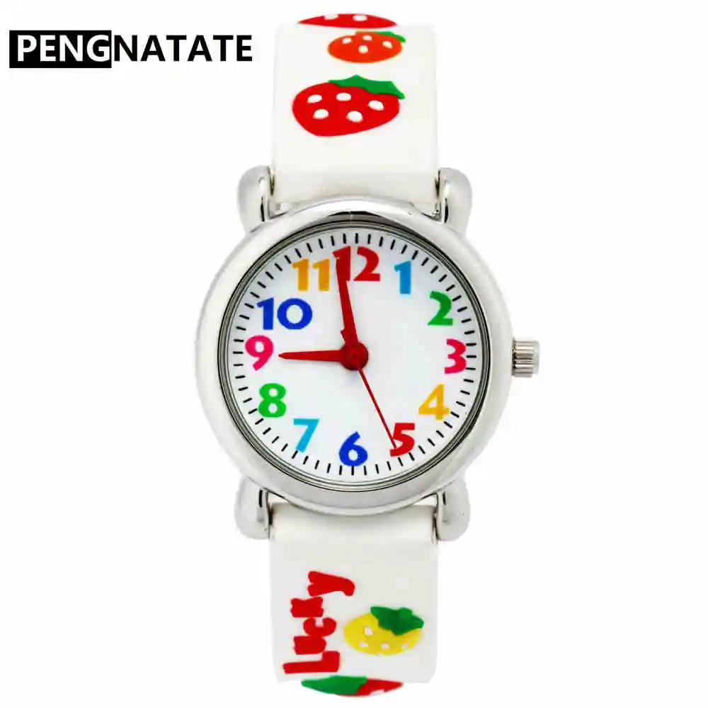 Pengnatate детей Часы Мода силиконовый ремешок Дети Кварцевые часы Для женщин Обувь для девочек 3D резиновый ремешок для часов браслет Наручные