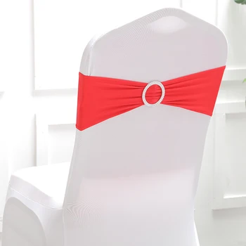 

12pcs Wedding Chair Sashes Solid Color Chair Sash Buckles Stretch Chair Sash Bow with Round Ring for Banquet Party 50