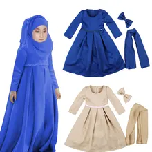 Мусульманские Макси-платья для маленьких девочек; одежда; костюм; детские повязки на голову с бантом+ шарф+ блестки; Vestidos; вечерние винтажные праздничные платья