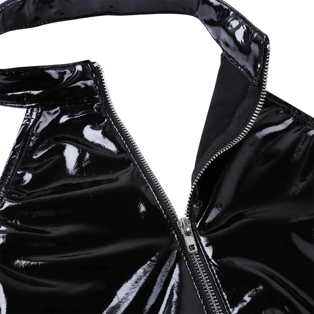 Сексуальный женский модный топ из искусственной кожи, без рукавов, Женский Топ,, на молнии, с открытой спиной, панк-жилет, топы для джинсовой одежды