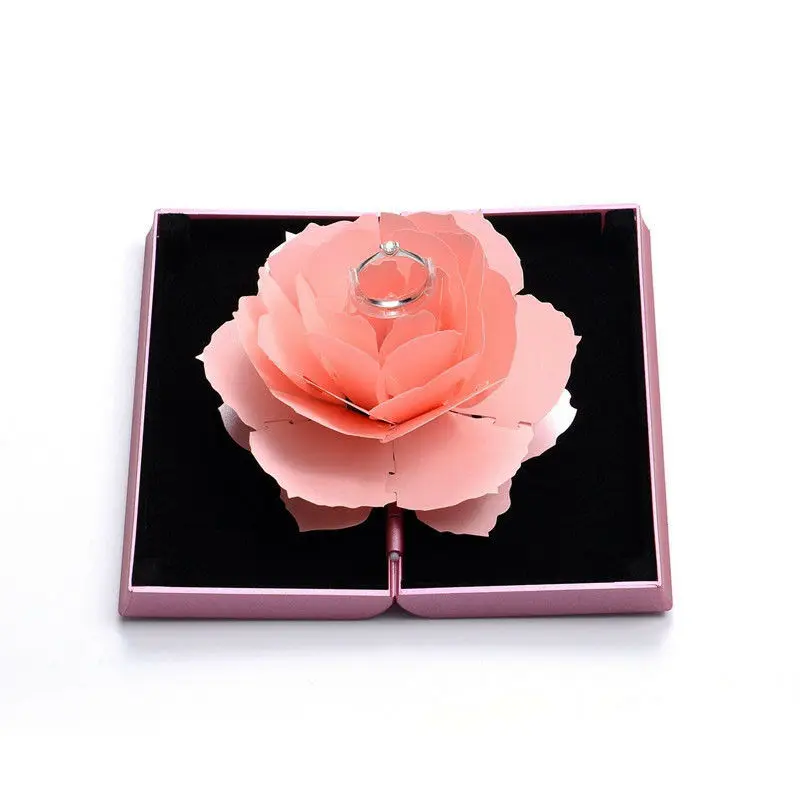 Складная коробка для колец в виде цветов, вращающаяся коробка для колец в виде роз, коробка для украшений на день рождения, День Святого Валентина, свадебные коробки для украшений - Цвет: Розовый