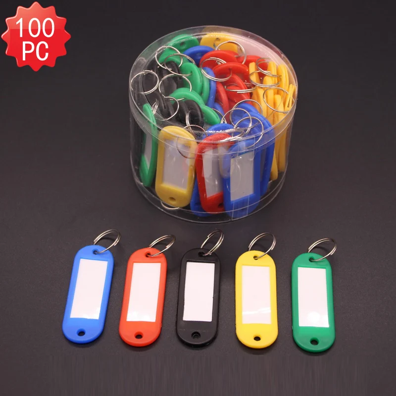 

Wholesale 100Pcs ID Tag Dog Pet Plastic Keychain Key Tags ID Label Name Tags With Ring Key Chains Rings Write Name Phone Text