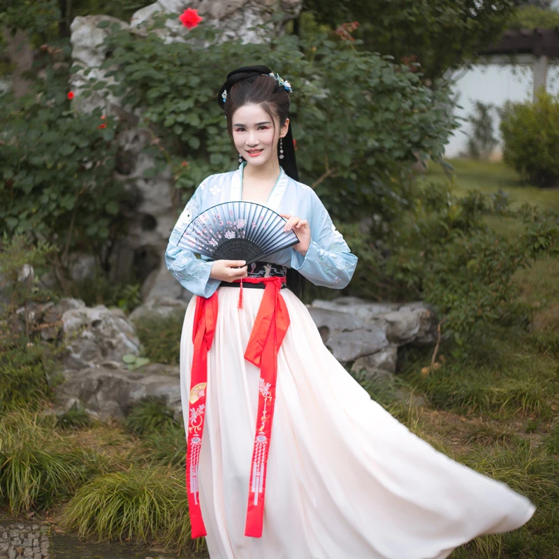 Hanfu женская летняя юбка с вышивкой и поясом Qi повседневный костюм для косплея