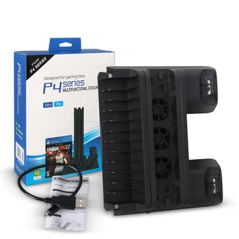 

PS4 Slim Multi-Functiona Vertical Stand with Cooling Fan+Dual USB Charging Dock +Game Discs Storage for Playstation 4 PS4 PRO