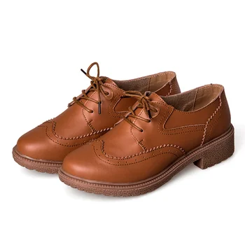 

Vintage British Style Point Toe Lace Up Women Oxfords Shoes Fashion Carve Women Leisure Shoes Ladies Low Heel 111% Real Leather