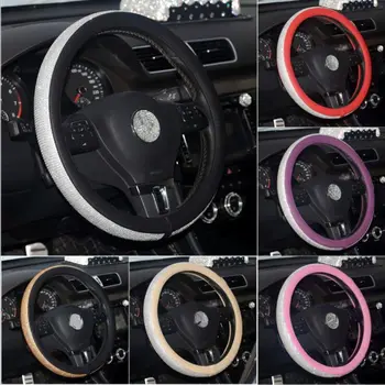 

Genuine Leather Steering Wheel Cover Auto Sparkly Diamond Decoration Women Girl Handle Covers Gift For Mercedes Audi