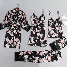 Женская сексуальная ночная рубашка кимоно халат Lounge Набор Цветочный атласный шелк сексуальное белье Ночная рубашка пижамы femme