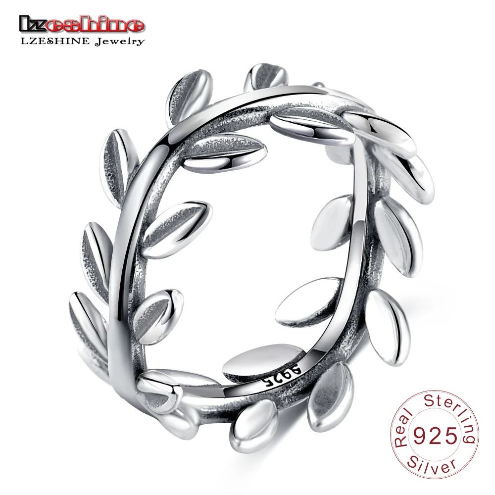 

LZESHINE New Authentic Leaves Shape Ring 100% 925 Sterling Silver Rings for Women Gift Statement Jewelry PSRI0033-B