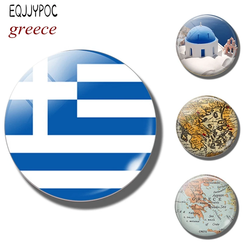 

Greece Flag Map travel fridge magnet grecia map Santorini 30MM Glass cabochon tourist souvenir decorative refrigerator magnets