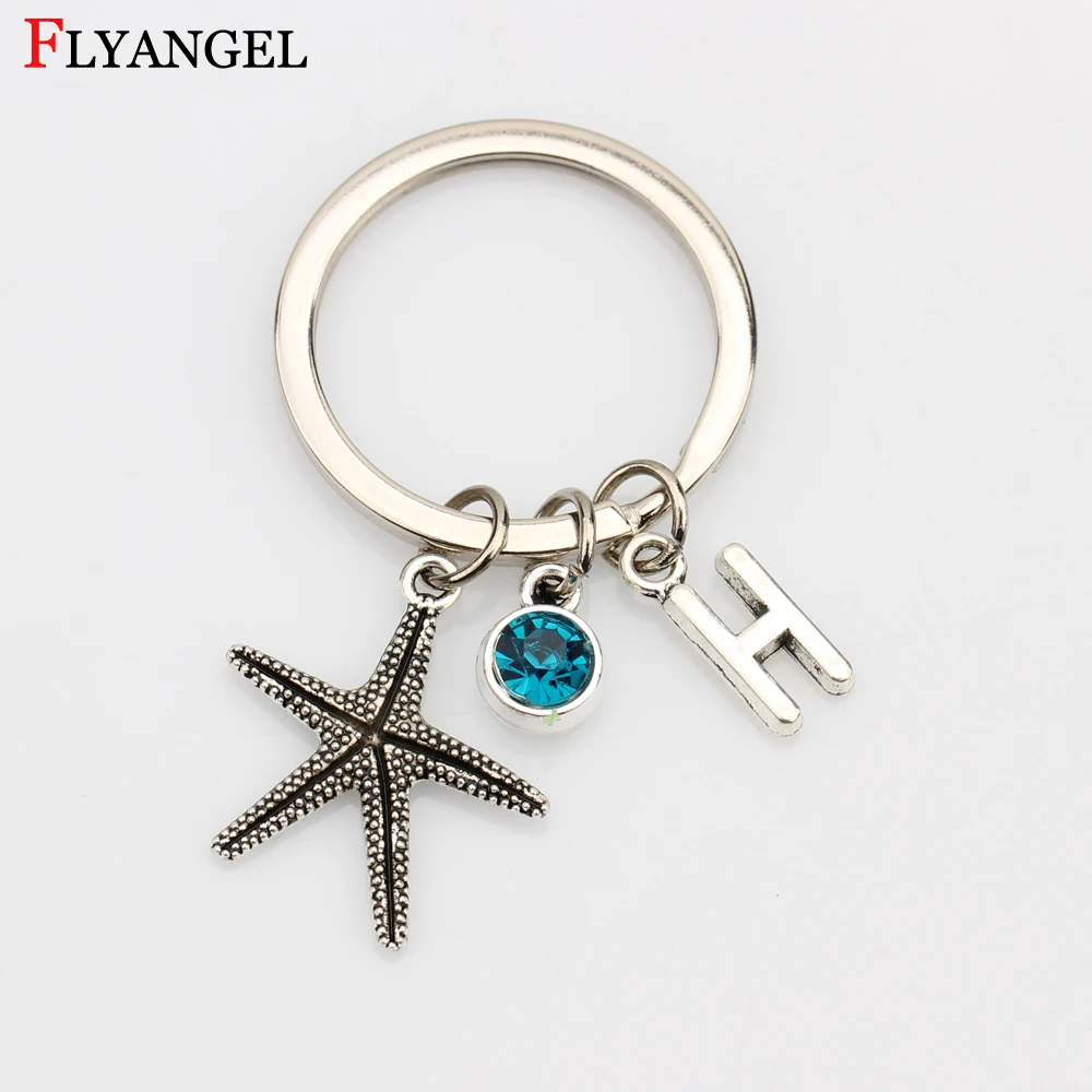 Новый Charm Starfish кулон с камнем Рождения брелок из сплава индивидуальные инициалы