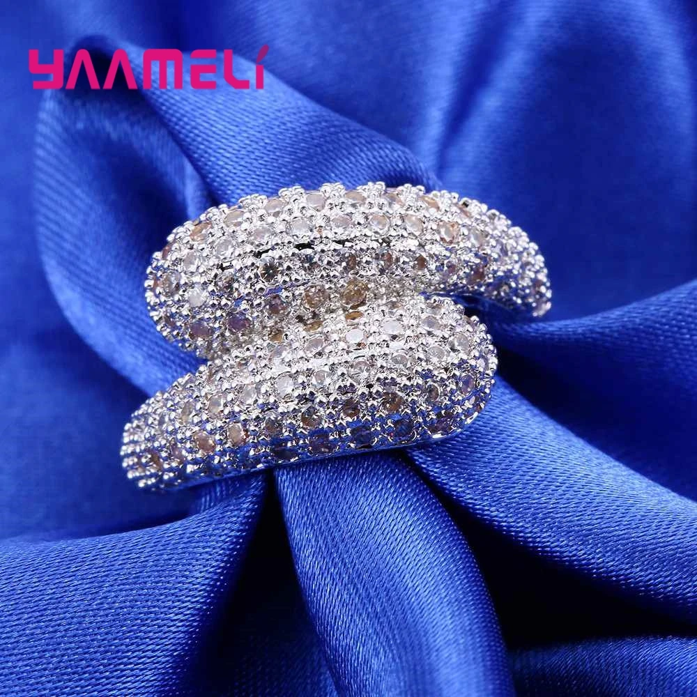 Модное 925 пробы Серебряное обручальное кольцо ювелирные изделия Bague Femme классическое прозрачное проложенное микро кубический циркон CZ Кристалл для женщин