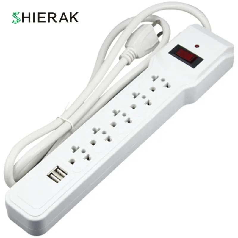 

SHIERAK Brazil US Standard Multi-function Power Socket 5 Outlets With 2 USB Ports 2A 5V Adapter Power Strip Extension Adapter