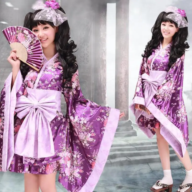 

Halloween Cosplay Costume Vintage Women Floral Rayon Dress Traditional Japanese Women Kimono Yukat With Obi Casual Robe Gown
