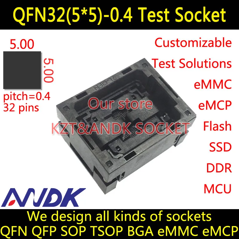 Qfn32(5x5)0.4 Socket Open Top Qfn32 Socket Mlf32 Socket Mlp32 Socket