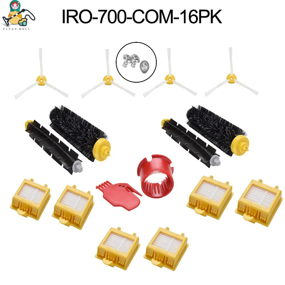 Запасная часть для замены боковая щетка HEPA фильтр роликовая главных щеток для iRobot Roomba 700 770 780 790 аксессуары - Цвет: IRO-700-COM-16PK
