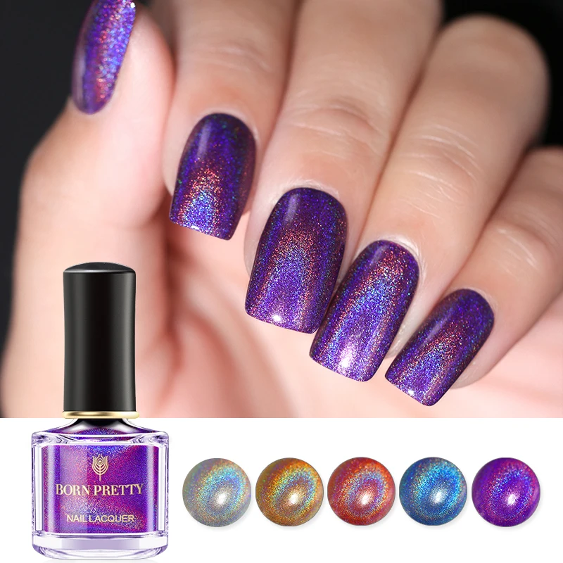 Nacido bonito 45 colores holográfica láser esmalte de uñas 6 ml plata Holo brillante arte de uñas holográfico esmalte de uñas