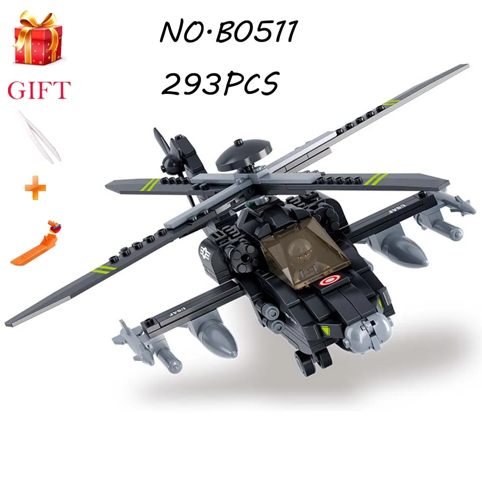 Мини Boeing AH-64 Apache детские строительные блоки модель игрушки Вертолет боевые Assemable