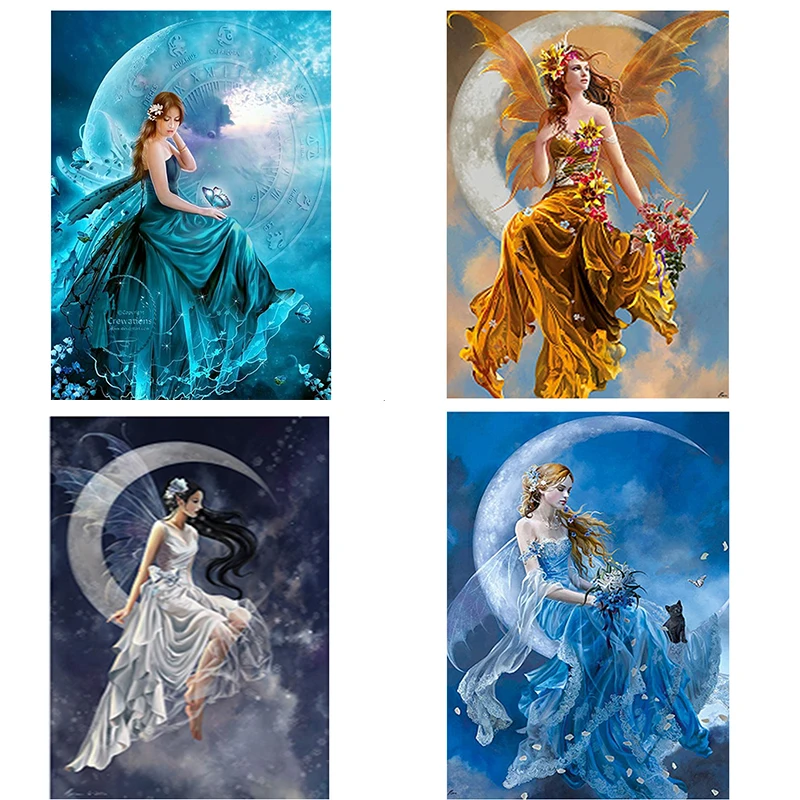 

Full Round Drill Diamond Embroidery Cartoon Moon Princess Patterns DIY Hand Pasted Beads Cross Stitch Needlework Kids room Decor