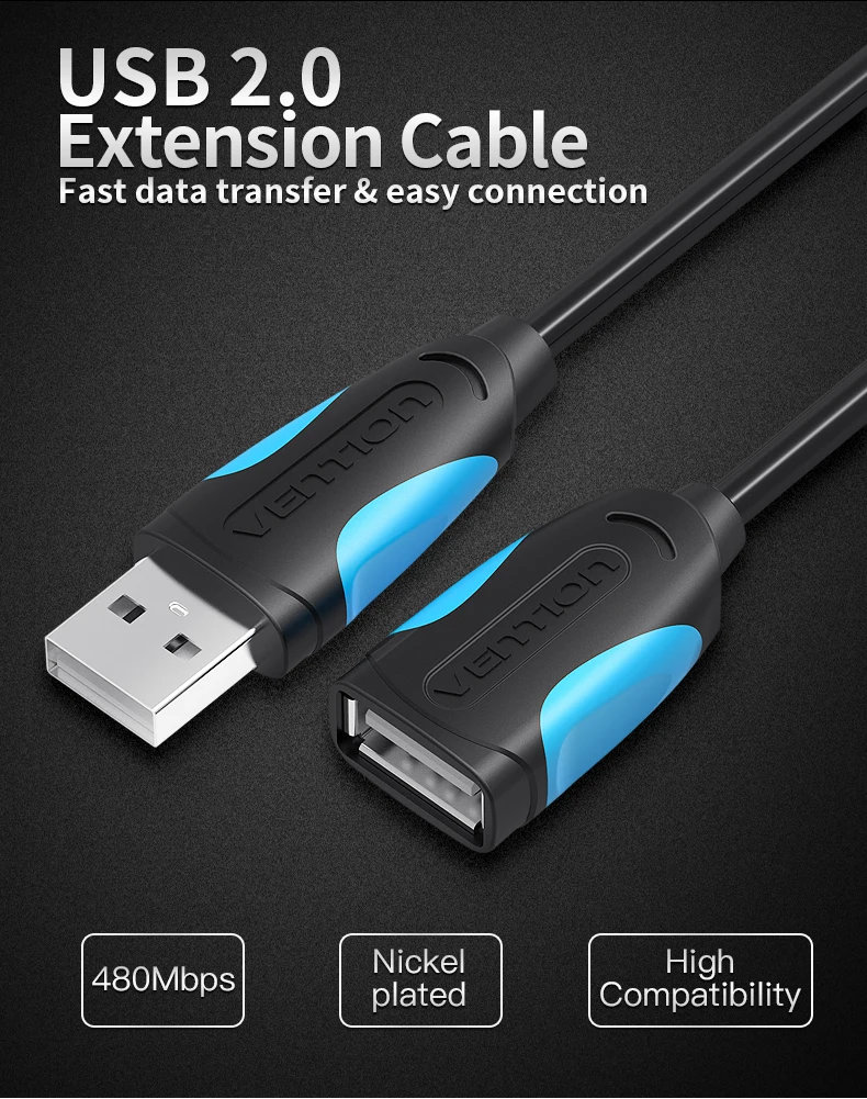 Vention USB 2,0 кабель-удлинитель USB 2,0 кабель для мужчин и женщин USB синхронизация данных USB удлинитель зарядного устройства кабель для ПК ноутбука U диск мышь