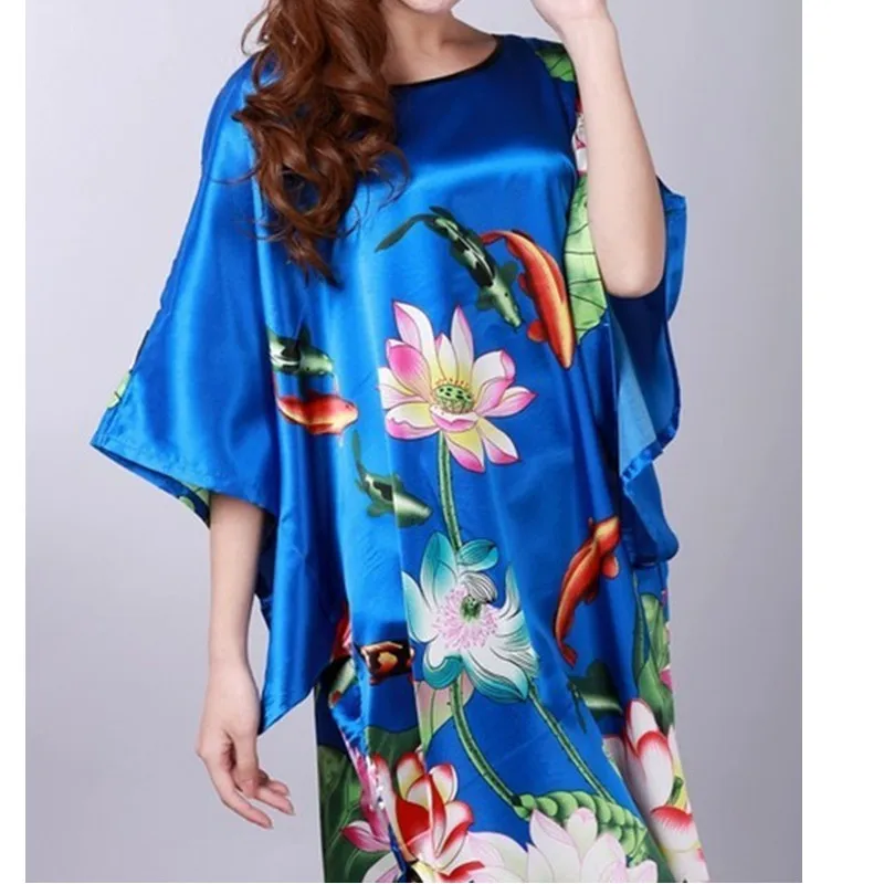 Новинка, белый китайский женский шелковый халат из вискозы, свободная ночная рубашка, кимоно, банное платье, одежда для сна, женская пижама, один размер - Цвет: Style 8