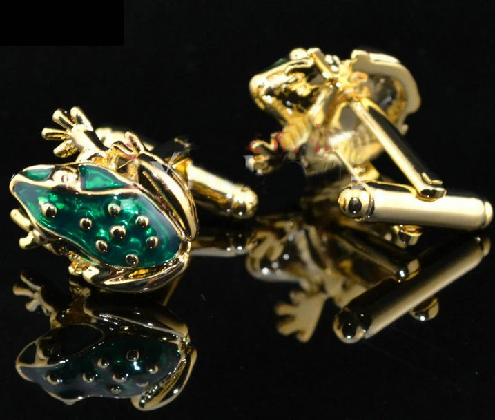 

Free shipping Golden Cufflinks green color frog design hotsale copper material cufflinks whoelsale&retail